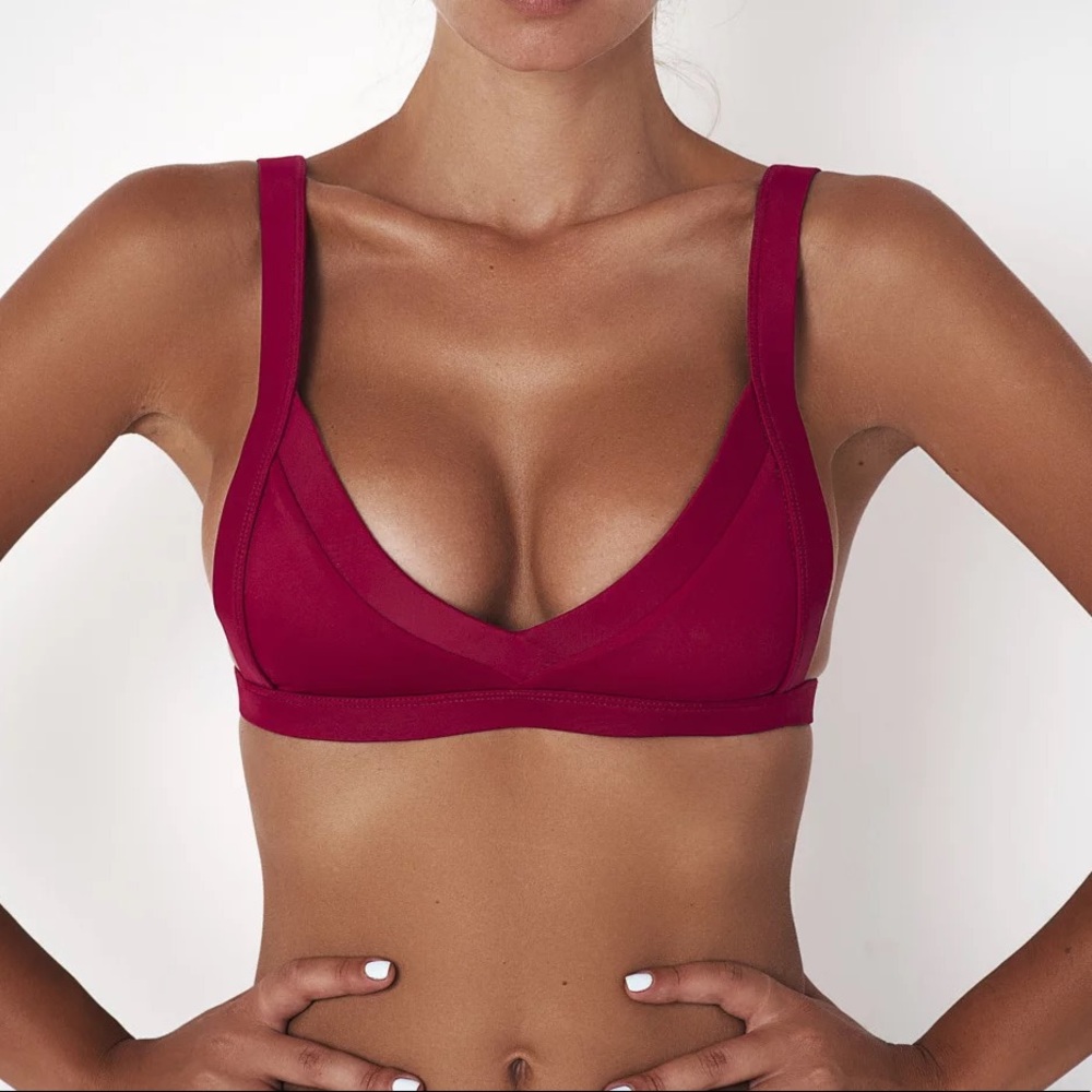 Fae Swim Lais Triangle Bikini Swimsuit Top Red M